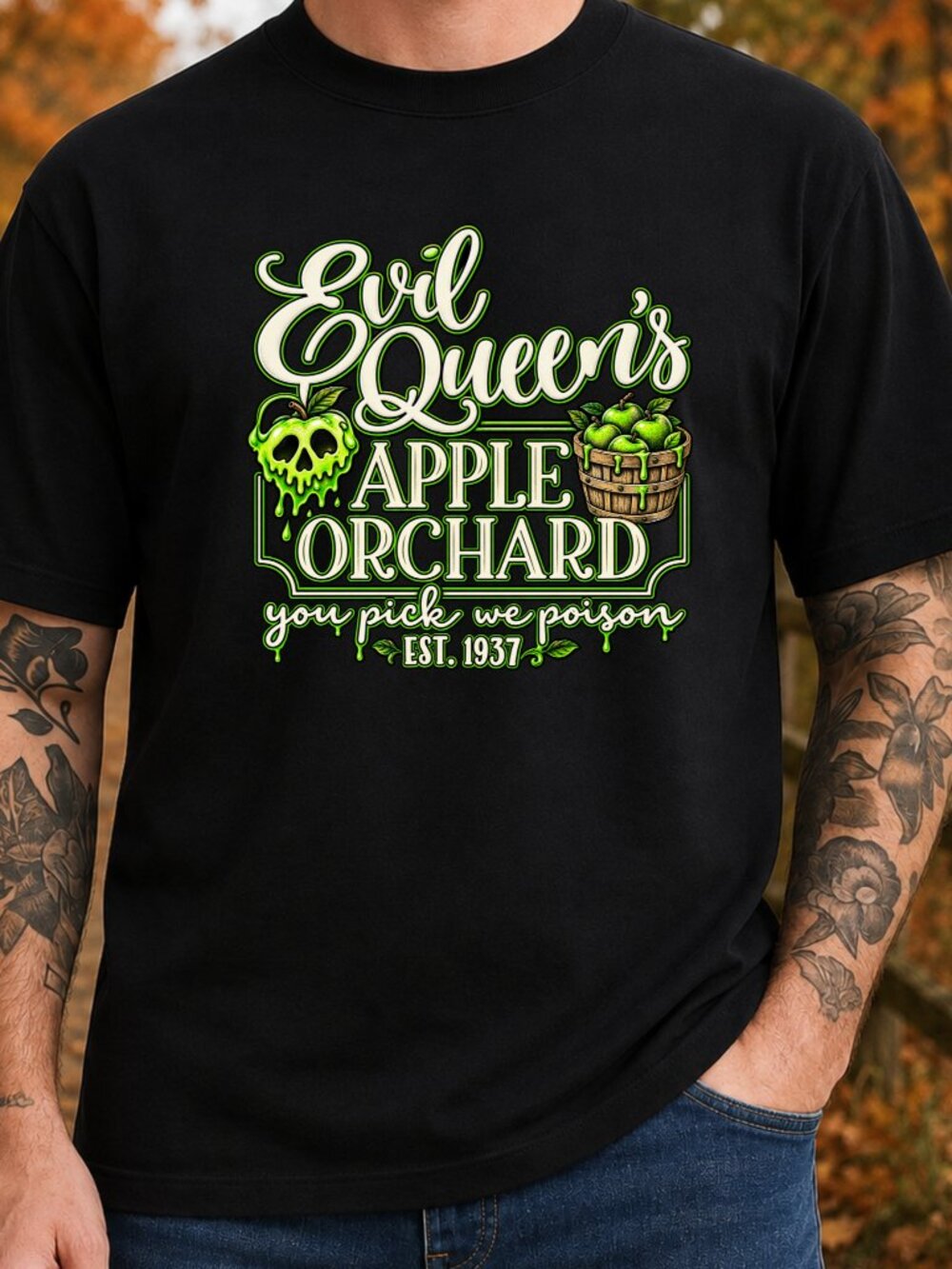 Evil Queen's Apple Orchard TShirt Graphic Tee Halloween Fall Pick Poison Gift